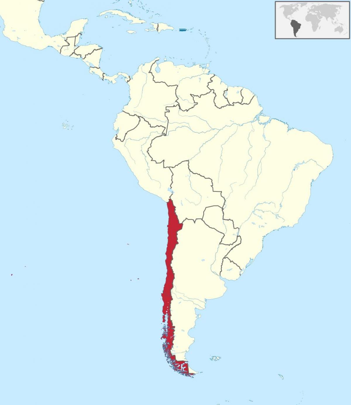 Чили дээр өмнөд америкийн газрын зураг
